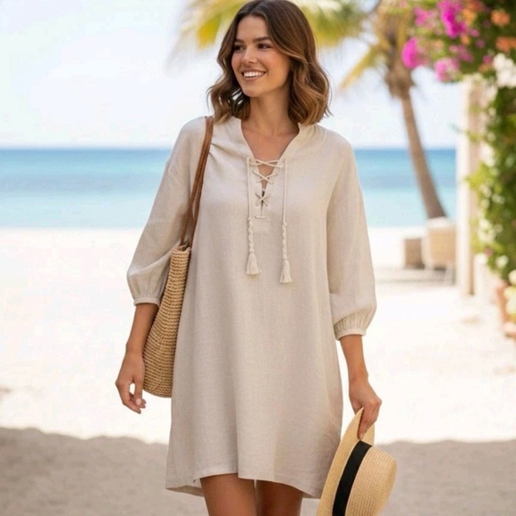 Magaschoni Other - Magaschoni Elegant Linen Cream Beach Cover-Up size Large NEW